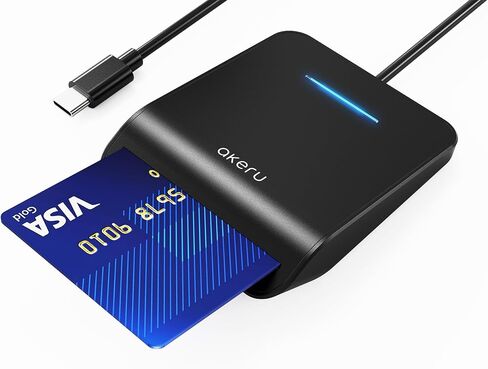 AKERU CAC Card Reader USB C with LED Indicator, DOD Military Common Access, (5 feet Long Cable). Universal Compatibility, Compact PIV Smart Card Reader Type C Compatible with Windows, Mac OS– Black in Kuwait