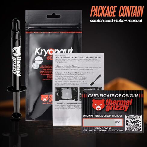 Thermal Grizzly Kryonaut The High Performance Thermal Paste Cooling All Processors, Graphics Cards and Heat Sinks in Computers and Consoles Combo Extra Spatula (Kryonaut 5.5g Combo) in Kuwait