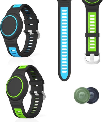 [2-Pack] Wristband Holder for Moto Tag 2, Waterproof Moto Tag Holder Full Protective Soft Silicone Bracelet Compatible with Motorola Mototag Tracker for Kids Child Elderly (Green+Blue) in Kuwait