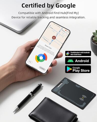 CooAoo Wallet Tracker Card Android, IP68 Waterproof Smart Card Luggage Tracker Compatible with Google Find Hub (Android Only), Rechargeable Item Locator Finder, Slim Tracking Card for Wallet, Black in Kuwait