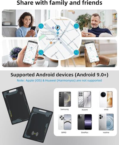 CooAoo Wallet Tracker Card Android, IP68 Waterproof Smart Card Luggage Tracker Compatible with Google Find Hub (Android Only), Rechargeable Item Locator Finder, Slim Tracking Card for Wallet, Black in Kuwait