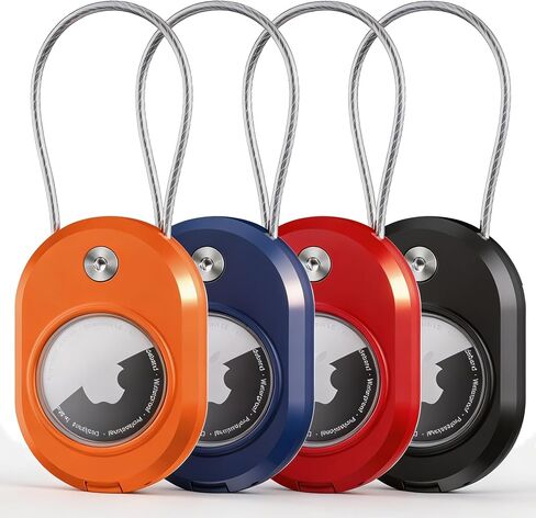 DDJ 4-Pack for AirTag Holder Keychain with Luggage Tag, IPX8 Waterproof Case for Apple AirTags,[Screw Cable Lock], Name ID Label for Travel Luggage/kids/Backpack/Pet Collar/Key (Black/Orange/Blue/Red) in Kuwait