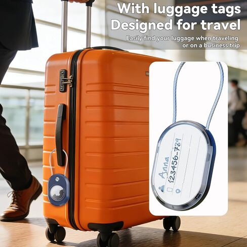 DDJ 4-Pack for AirTag Holder Keychain with Luggage Tag, IPX8 Waterproof Case for Apple AirTags,[Screw Cable Lock], Name ID Label for Travel Luggage/kids/Backpack/Pet Collar/Key (Black/Orange/Blue/Red) in Kuwait