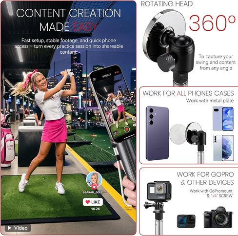 All-in-One Golf Swing Recorder Monopod with Spike Tripod 10-51" Only 0.63lb in Kuwait