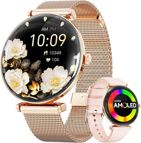 Hwagol Smart Watches for Women with Android iPhone Compatible[Calls/Metal Thin Body],1.43" Micro-Spherical AMOLED Screen,Sports Watch with Sleep/Heart Rate Monitor,Pedometer for Steps Miles (Gold) in Kuwait