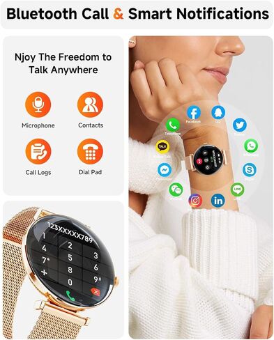 Hwagol Smart Watches for Women with Android iPhone Compatible[Calls/Metal Thin Body],1.43" Micro-Spherical AMOLED Screen,Sports Watch with Sleep/Heart Rate Monitor,Pedometer for Steps Miles (Gold) in Kuwait