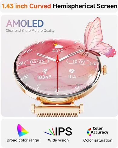 Hwagol Smart Watches for Women with Android iPhone Compatible[Calls/Metal Thin Body],1.43" Micro-Spherical AMOLED Screen,Sports Watch with Sleep/Heart Rate Monitor,Pedometer for Steps Miles (Gold) in Kuwait