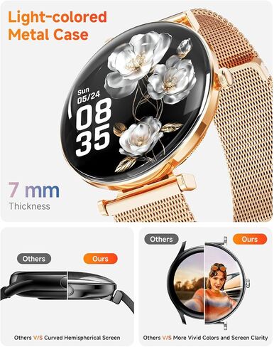 Hwagol Smart Watches for Women with Android iPhone Compatible[Calls/Metal Thin Body],1.43" Micro-Spherical AMOLED Screen,Sports Watch with Sleep/Heart Rate Monitor,Pedometer for Steps Miles (Gold) in Kuwait
