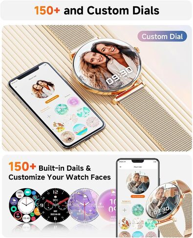 Hwagol Smart Watches for Women with Android iPhone Compatible[Calls/Metal Thin Body],1.43" Micro-Spherical AMOLED Screen,Sports Watch with Sleep/Heart Rate Monitor,Pedometer for Steps Miles (Gold) in Kuwait
