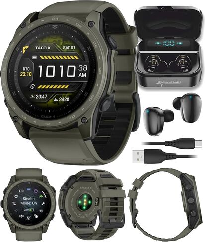 Garmin Tactix 8 51mm Cerakоtе, Premium Tactical GPS Smartwatch, AMOLED Display, Applied Ballistics Solver, Olive Drab Cerakоtе Coating Black Earbuds Bundle in Kuwait
