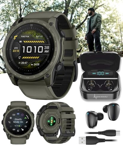Garmin Tactix 8 51mm Cerakоtе, Premium Tactical GPS Smartwatch, AMOLED Display, Applied Ballistics Solver, Olive Drab Cerakоtе Coating Black Earbuds Bundle in Kuwait