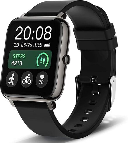 Popglory Smart Watch, Smartwatch with Blood Pressure, Blood Oxygen Monitor, Fitness Tracker with Heart Rate Monitor, Full Touch Fitness Watch for Android & iOS for Men Women (Black) in Kuwait