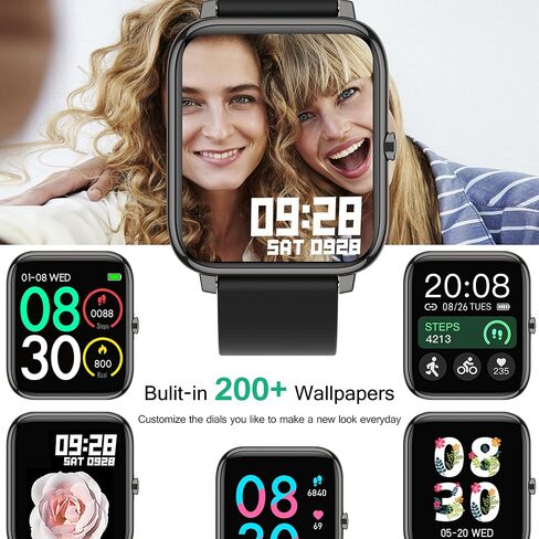 Popglory Smart Watch, Smartwatch with Blood Pressure, Blood Oxygen Monitor, Fitness Tracker with Heart Rate Monitor, Full Touch Fitness Watch for Android & iOS for Men Women (Black) in Kuwait