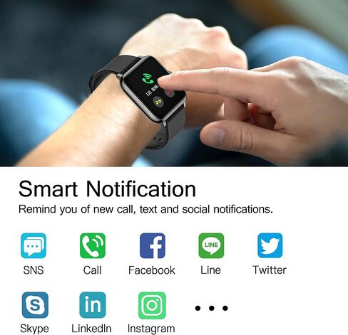Popglory Smart Watch, Smartwatch with Blood Pressure, Blood Oxygen Monitor, Fitness Tracker with Heart Rate Monitor, Full Touch Fitness Watch for Android & iOS for Men Women (Black) in Kuwait