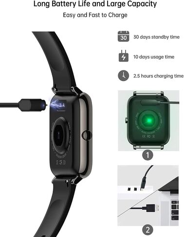 Popglory Smart Watch, Smartwatch with Blood Pressure, Blood Oxygen Monitor, Fitness Tracker with Heart Rate Monitor, Full Touch Fitness Watch for Android & iOS for Men Women (Black) in Kuwait