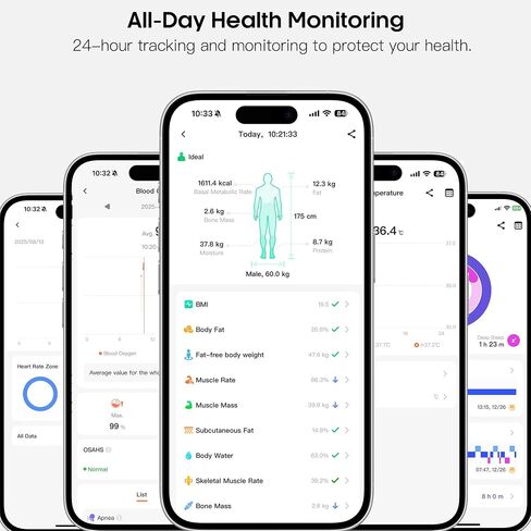 1.56" AMOLED Large Screen Smart Watches for Men Women, Airbag Blood Pressure Monitor Watch with Heart Rate Blood Oxygen Stress Sleep Tracking, SOS, Smart Fitness Watch for Android iPhone (Black) in Kuwait
