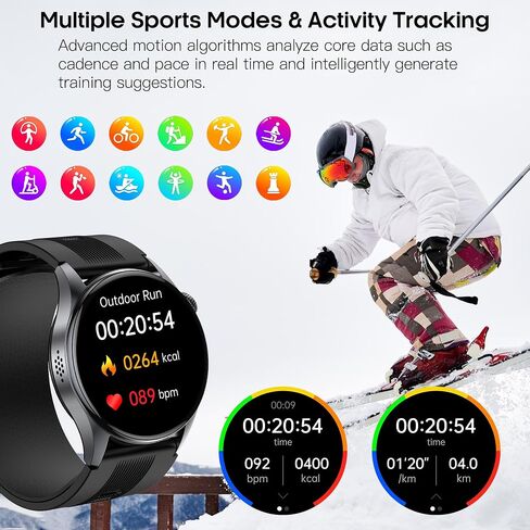 1.56" AMOLED Large Screen Smart Watches for Men Women, Airbag Blood Pressure Monitor Watch with Heart Rate Blood Oxygen Stress Sleep Tracking, SOS, Smart Fitness Watch for Android iPhone (Black) in Kuwait