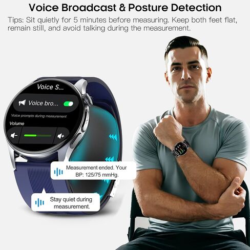 1.56" AMOLED Large Screen Smart Watches for Men Women, Airbag Blood Pressure Monitor Watch with Heart Rate Blood Oxygen Stress Sleep Tracking, SOS, Smart Fitness Watch for Android iPhone (Black) in Kuwait