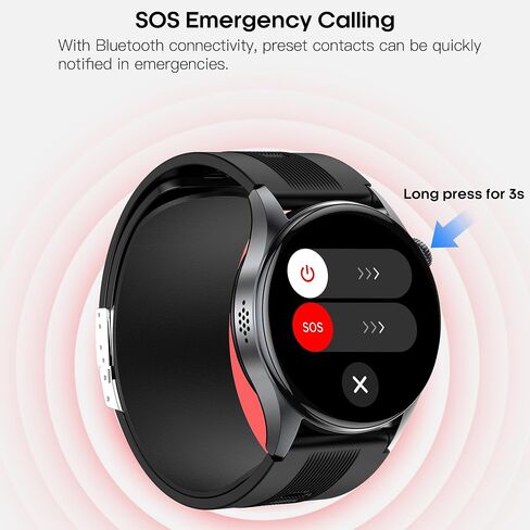 1.56" AMOLED Large Screen Smart Watches for Men Women, Airbag Blood Pressure Monitor Watch with Heart Rate Blood Oxygen Stress Sleep Tracking, SOS, Smart Fitness Watch for Android iPhone (Black) in Kuwait