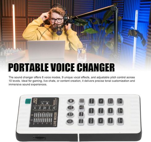 GOWENIC Portable Voice Changer, Bluetooth Sound Card with 8 Voice Modes 9 Sound Effects 10 Level Pitch Control, Plug and Play for Mobile Phone Computer Gaming Live Broadcast in Kuwait