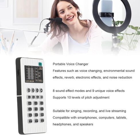 GOWENIC Portable Voice Changer, Bluetooth Sound Card with 8 Voice Modes 9 Sound Effects 10 Level Pitch Control, Plug and Play for Mobile Phone Computer Gaming Live Broadcast in Kuwait