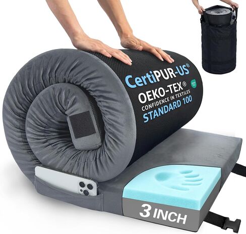 3 Inch Memory Foam Camping Mattress Pad with Storage Bag, Portable Roll Up Sleeping Pad for Car Camping, Waterproof Sleeping Mat with Removable Cover for Camping Cot Tent Truck Travel and Guest Use in Kuwait
