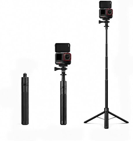 59" Extendable Selfie Stick Tripod, Aluminum Alloy Camera Pole with Foldable Tripod Base, Compatible with Insta360 X5/X4, GoPro Hero, DJI Action 5 Pro and Smartphones in Kuwait