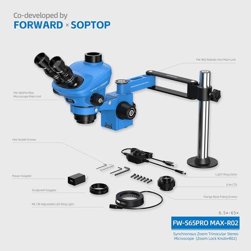 Forward FW-S65Pro Max-R02 Stereo Microscope, 6.5X-65X, Dbl Barlow in Kuwait