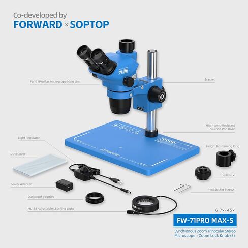 Forward FW-71Pro Max-S Stereo Microscope, 7X-45X LED Stand in Kuwait