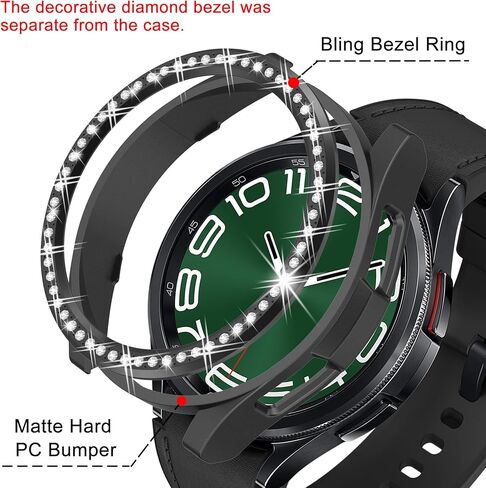 2 in 1 Watch Bling Case for Samsung Galaxy Watch 6 Classic 43mm (SM-R950), PC Protective Bumper Cover and Glitter Rhinestone Bezel Ring (Glass Film Not Included) in Kuwait