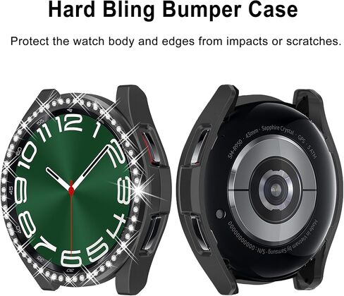 2 in 1 Watch Bling Case for Samsung Galaxy Watch 6 Classic 43mm (SM-R950), PC Protective Bumper Cover and Glitter Rhinestone Bezel Ring (Glass Film Not Included) in Kuwait