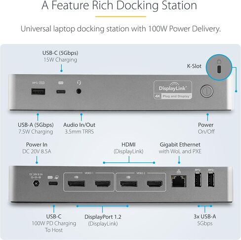 StarTech Hybrid USB-C USB-A Universal Dual 4K HDMI DP Dock for Mac, 100W in Kuwait