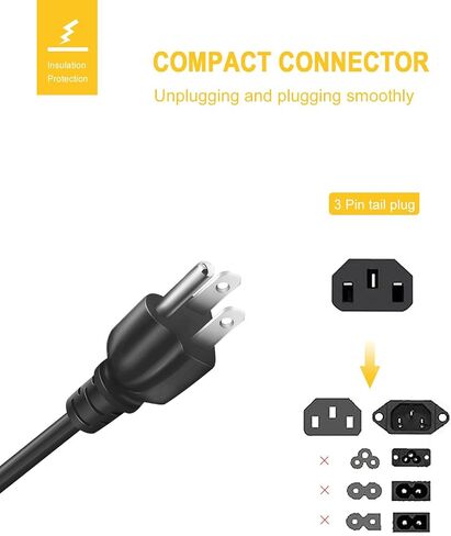 AC Power Cord 3-Prong Cable 6FT [10 Amps 125 Volts] for TV, Computer, Monitor, Printer, Radio, Samsung, Dell, Vizio, LG, Asus, Laptop, Electronics and More (10A 125V 18AWG) in Kuwait