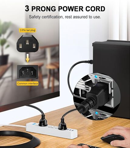 AC Power Cord 3-Prong Cable 6FT [10 Amps 125 Volts] for TV, Computer, Monitor, Printer, Radio, Samsung, Dell, Vizio, LG, Asus, Laptop, Electronics and More (10A 125V 18AWG) in Kuwait
