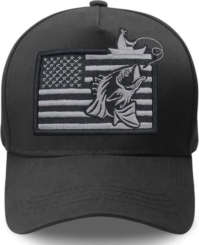 Men's Embroidered Adjustable Baseball Cap Fishing Hat, Fishing Gifts for Men, American Flag Trucker Hat in Kuwait