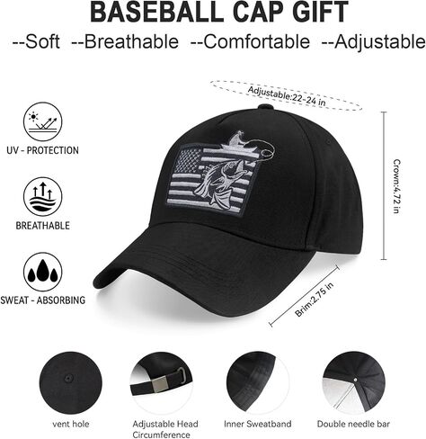 Men's Embroidered Adjustable Baseball Cap Fishing Hat, Fishing Gifts for Men, American Flag Trucker Hat in Kuwait