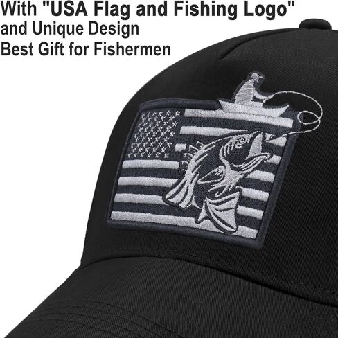 Men's Embroidered Adjustable Baseball Cap Fishing Hat, Fishing Gifts for Men, American Flag Trucker Hat in Kuwait