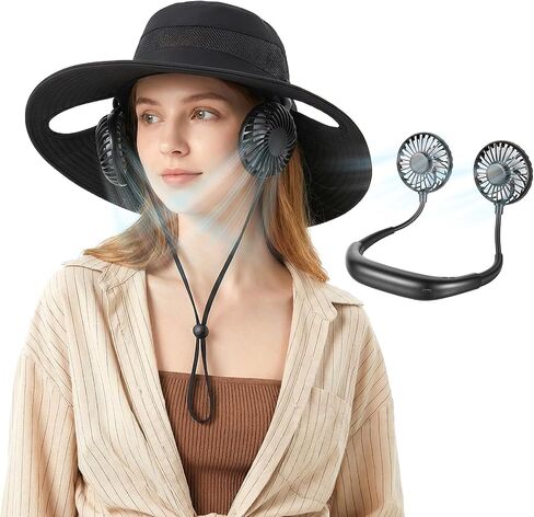 Bucket Hat Fan, 2-in-1 Hands-free Hat Fan with Detachable Neck Fan in Kuwait