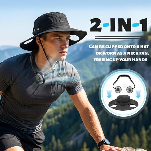 Bucket Hat Fan, 2-in-1 Hands-free Hat Fan with Detachable Neck Fan in Kuwait