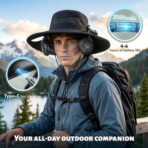 Bucket Hat Fan, 2-in-1 Hands-free Hat Fan with Detachable Neck Fan in Kuwait
