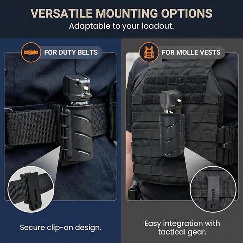 MK3 Pepper Spray Holster for Duty Belt & MOLLE System, 360° Adjustable 16 Positions OC Spray Holder, Heavy Duty Polymer Quick Release Belt Clip for Law Enforcement, Tactical Gear in Kuwait