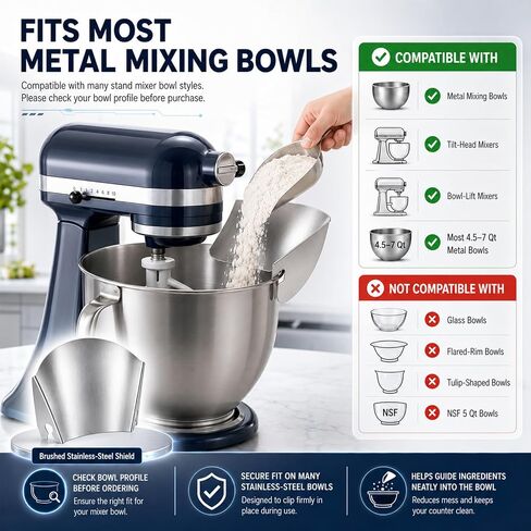 Stainless Steel Pouring Chute Compatible with KitchenAid Stand Mixer, Mess-Free Easy Pouring Guide for Flour & Liquids, Dishwasher Safe Baking Mixer Accessory in Kuwait