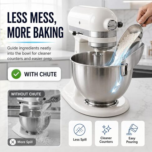 Stainless Steel Pouring Chute Compatible with KitchenAid Stand Mixer, Mess-Free Easy Pouring Guide for Flour & Liquids, Dishwasher Safe Baking Mixer Accessory in Kuwait