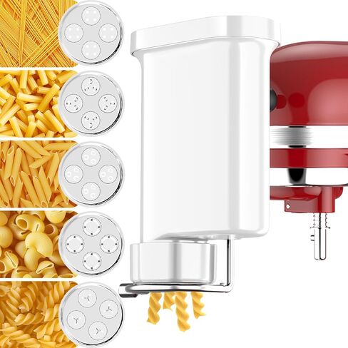 Gourmet Pasta Press,Pasta Attachment for Kitchenaid Stand Mixer,Kitchen aid Pasta Maker Attachments with 5 Plates for Spaghetti,Bucatini,Fusilli and Macaroni,Pasta Maker by Kitchwiyte in Kuwait