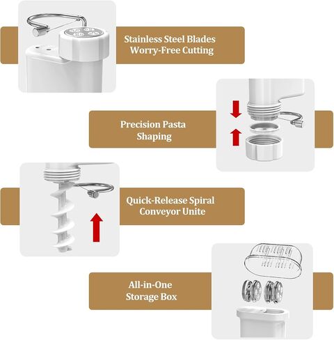 Gourmet Pasta Press,Pasta Attachment for Kitchenaid Stand Mixer,Kitchen aid Pasta Maker Attachments with 5 Plates for Spaghetti,Bucatini,Fusilli and Macaroni,Pasta Maker by Kitchwiyte in Kuwait
