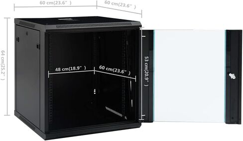 12U Wall Mounted Network Cabinet, 19 Inch IP20 Data Cabinet, 23.6x23.6x25.2 Inch Cold-Rolled Steel Enclosure for Router and Fiber Optic Modem in Kuwait
