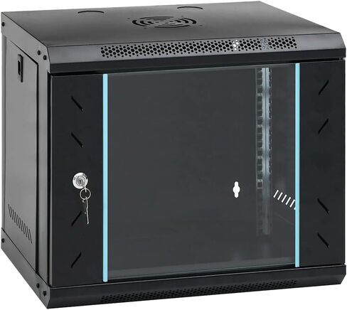 9U Wall Mounted Network Cabinet 19 Inch IP20 Data Cabinet with Lock and Key, Cold-Rolled Steel Removable Side Panels for Network Accessories in Kuwait