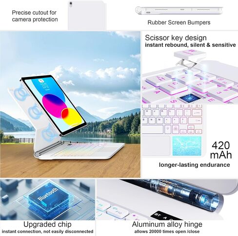 GGQFGTOJ Keyboard Case for iPad 11th (A16) & 10th Generation，Magic-Style Backlit Keyboard with Multi-Touch Trackpad – Floating Cantilever Stand – Magnetic Case for iPad 11 inch &10th Gen 10.9 inch in Kuwait
