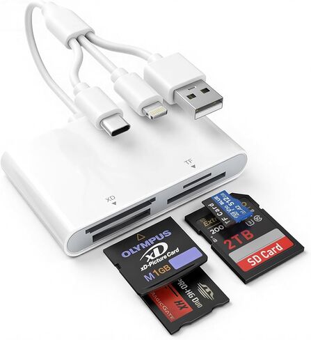 4-in-1 Memory Stick Pro Duo Adapter for iPhone/Android/PC – Lightning/USB-C/USB-A OTG Card Reader for SD/TF/MS/XD, High-Speed 480Mbps Sony Cybershot Compatible Reader, Plug & Play, No App Needed in Kuwait