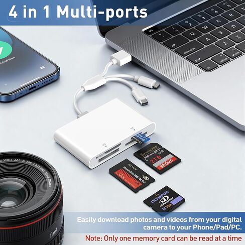 4-in-1 Memory Stick Pro Duo Adapter for iPhone/Android/PC – Lightning/USB-C/USB-A OTG Card Reader for SD/TF/MS/XD, High-Speed 480Mbps Sony Cybershot Compatible Reader, Plug & Play, No App Needed in Kuwait